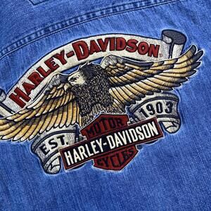 Harley Davidson Long Sleeve Jean Shirt Embroidered Men’s M Y2K 90s Retro